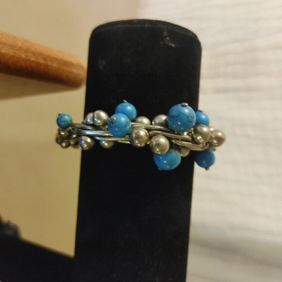 Sterling Silver Bracelet Turquoise Beaded Faux Stone - Picture 5 of 16